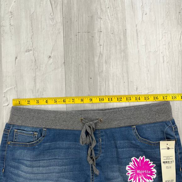 Wishful Park Blue Gray Shortie 2" Basic Plain Pull On Drawstring Juniors Shorts - Picture 7 of 9